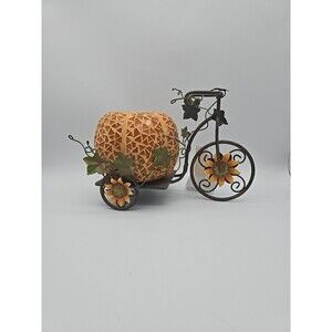 Vintage Mosaic Pumpkin Tricycle HOMCO Fall Decor Sunflowers Candle Holder NEW
